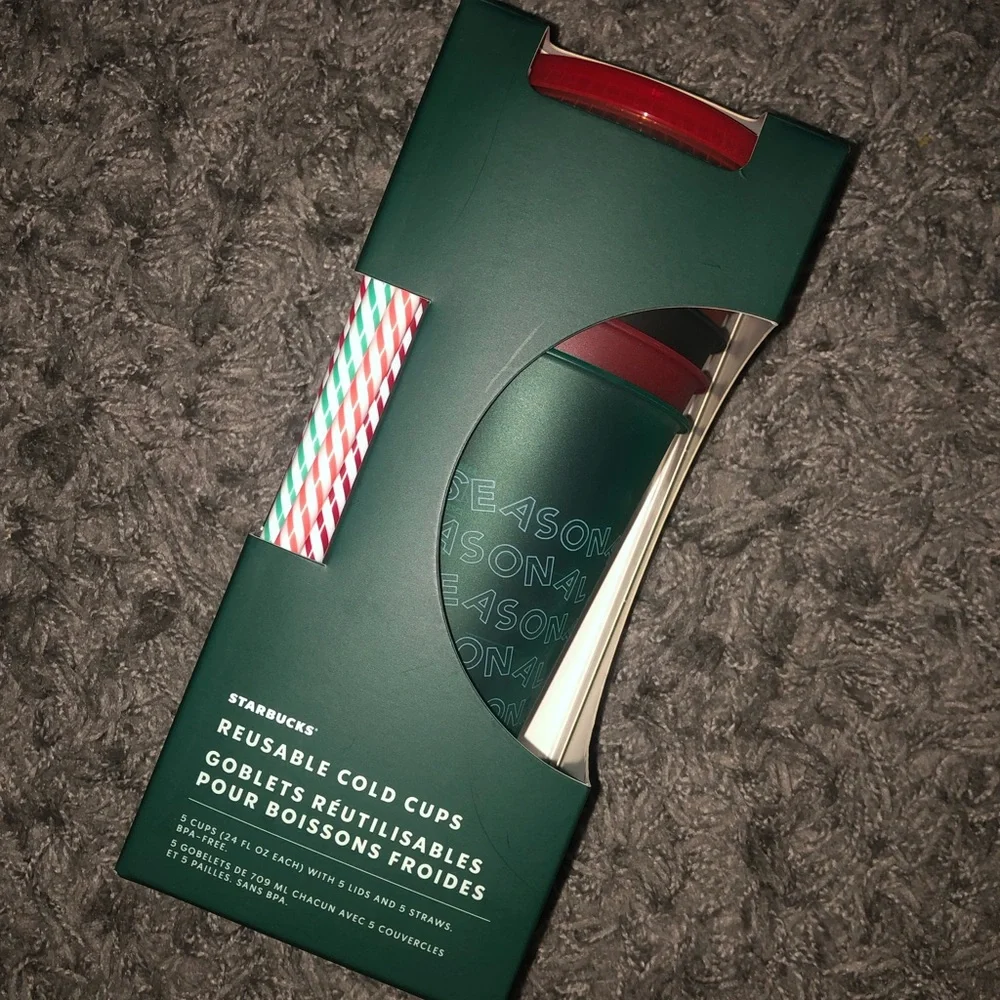Starbucks Holiday 5 Reusable Cold Cups, New in box